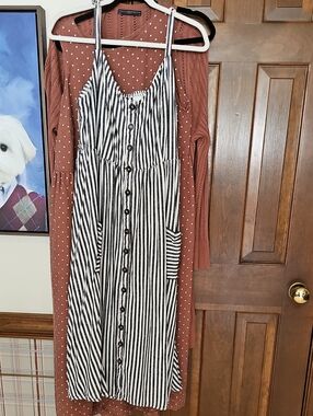 torrid Black and White Striped Button-Front Midi Dress